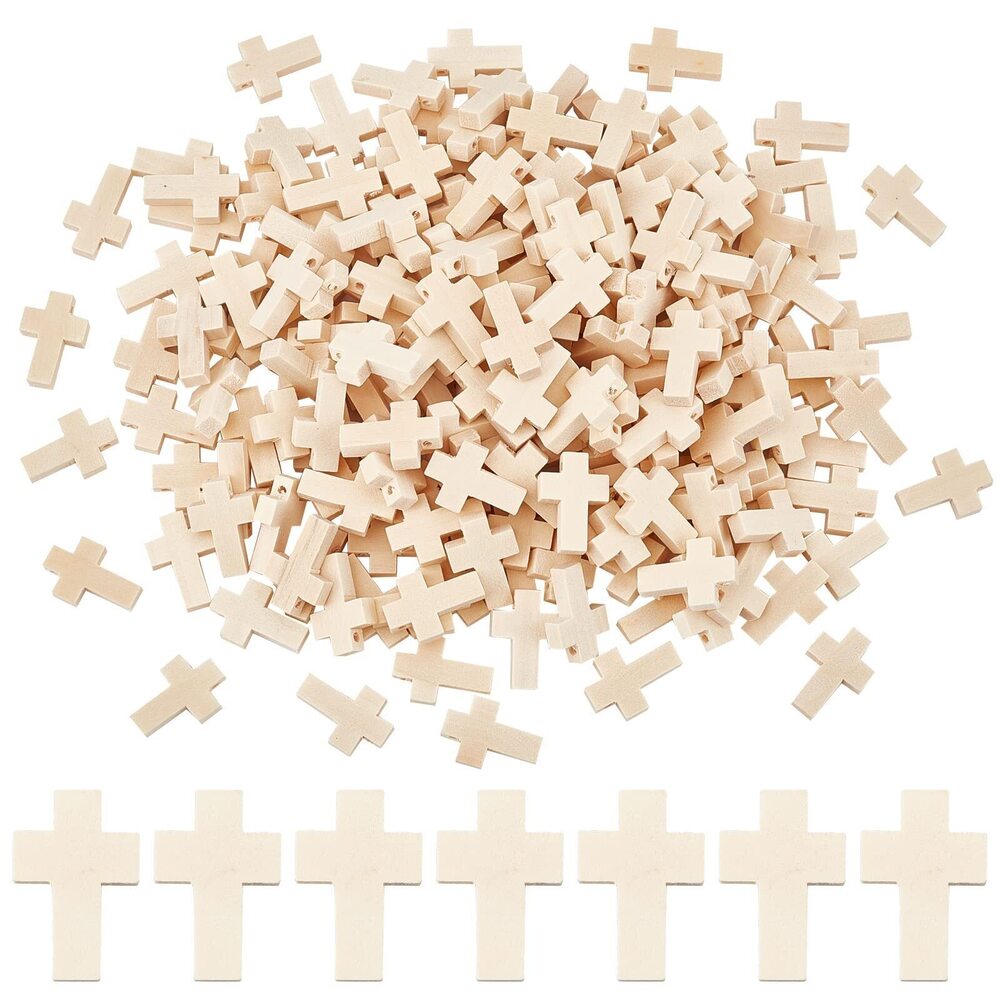 9825 200Pcs Wood Cross Charm Natural Wooden Small Cross Charms with Hole